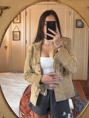 Esprit Beige Suede Fringe Jacket